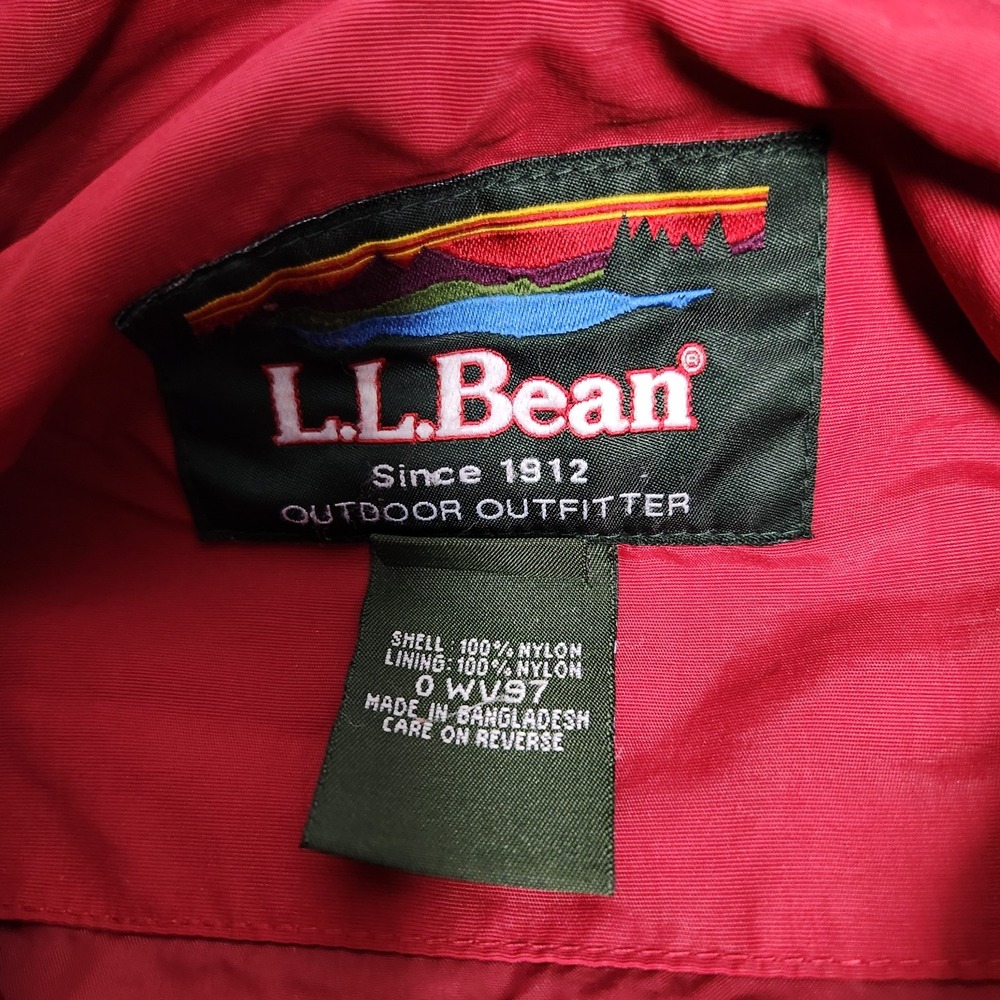 LL Bean VTG Hooded Windbreaker Jacket Womens XL Red White Zip Button Long Sleeve - Picture 3 of 8
